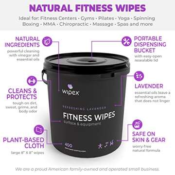 Wipex Gym Wipes – Natural Fitness Equipment Wipes, Plant-Based Cloth - Lavender and Vinegar Wipes ...