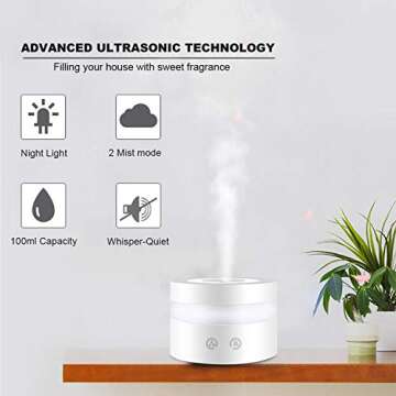 Mini USB Essential Oil Diffuser, MFEEL 100ml Portable Humidifier, Travel-Size Air Humidifier Ultrasonic Cool Mist Aroma Humidifier Air Purifier for Bedroom Baby Room Home Office Car