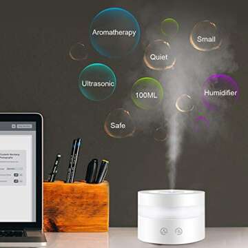 Mini USB Essential Oil Diffuser, MFEEL 100ml Portable Humidifier, Travel-Size Air Humidifier Ultrasonic Cool Mist Aroma Humidifier Air Purifier for Bedroom Baby Room Home Office Car