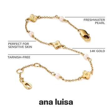 Ana Luisa Gold Bracelets for Women - Dainty Gold Chain with Pearl, Heart & Flower Bracelet Styles - Hypoallergenic, Water-Resistant, Tarnish-Free Jewelry - Adjustable Length - Everyday Wear