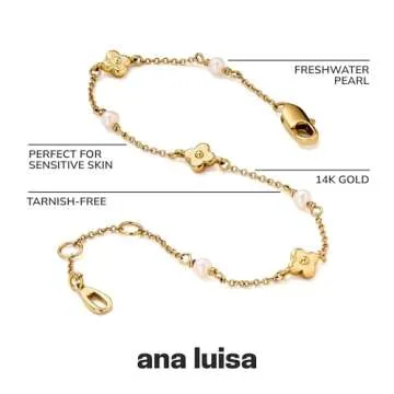 Ana Luisa Gold Bracelets for Women - Dainty Gold Chain with Pearl, Heart & Flower Bracelet Styles - Hypoallergenic, Water-Resistant, Tarnish-Free Jewelry - Adjustable Length - Everyday Wear