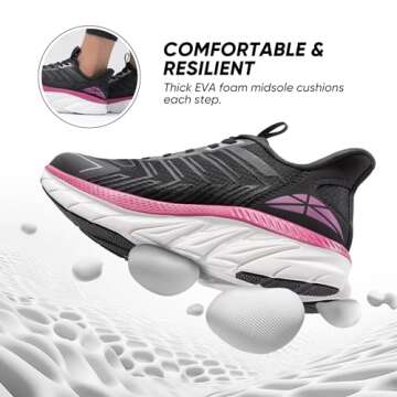 ALLSWIFIT Women's Slip On Walking Shoes Running Comfortable Tennis Breathable Non Slip Athletic Gym Workout Cross Training Fashion Sneakers,Size 7.5,Black/Fuchsia,SARR034W