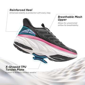 ALLSWIFIT Women's Slip On Walking Shoes Running Comfortable Tennis Breathable Non Slip Athletic Gym Workout Cross Training Fashion Sneakers,Size 7.5,Black/Fuchsia,SARR034W