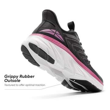 ALLSWIFIT Women's Slip On Walking Shoes Running Comfortable Tennis Breathable Non Slip Athletic Gym Workout Cross Training Fashion Sneakers,Size 7.5,Black/Fuchsia,SARR034W