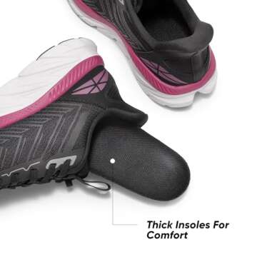 ALLSWIFIT Women's Slip On Walking Shoes Running Comfortable Tennis Breathable Non Slip Athletic Gym Workout Cross Training Fashion Sneakers,Size 7.5,Black/Fuchsia,SARR034W