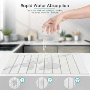 DomiViStar Large Collapsible Stone Dish Drying Mat, 24"×16",Heat-resistant Mat for Kitchen Counter,Instant Drying,Fast Dry Pad for Utensils,Pots and Bottles,Diatomaceous Earth Mats, White Marble