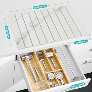 DomiViStar Large Collapsible Stone Dish Drying Mat, 24"×16",Heat-resistant Mat for Kitchen Counter,Instant Drying,Fast Dry Pad for Utensils,Pots and Bottles,Diatomaceous Earth Mats, White Marble