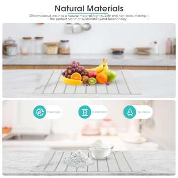 DomiViStar Large Collapsible Stone Dish Drying Mat, 24"×16",Heat-resistant Mat for Kitchen Counter,Instant Drying,Fast Dry Pad for Utensils,Pots and Bottles,Diatomaceous Earth Mats, White Marble