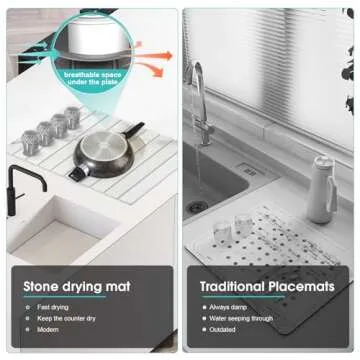 DomiViStar Large Collapsible Stone Dish Drying Mat, 24"×16",Heat-resistant Mat for Kitchen Counter,Instant Drying,Fast Dry Pad for Utensils,Pots and Bottles,Diatomaceous Earth Mats, White Marble