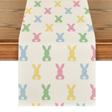 Artoid Mode Green Pink Bunny Rabbit Easter Table Runner, Spring Kitchen Dining Table Decoration for ...