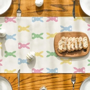 Artoid Mode Green Pink Bunny Rabbit Easter Table Runner, Spring Kitchen Dining Table Decoration for Home Party Decor 13x72 Inch