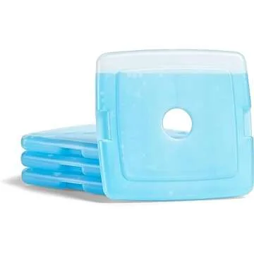 Cool Coolers By Fit & Fresh 4 Pack Slim Ice Packs, Quick Freeze Space Saving Reusable Ice Packs for Lunch Boxes or Coolers, Blue
