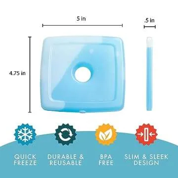 Cool Coolers By Fit & Fresh 4 Pack Slim Ice Packs, Quick Freeze Space Saving Reusable Ice Packs for Lunch Boxes or Coolers, Blue