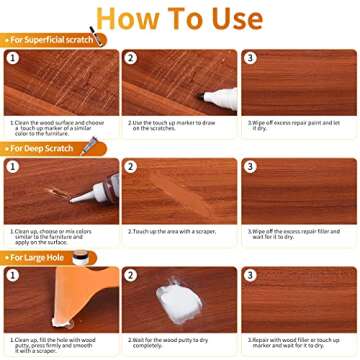Wood Floor Scratch Repair Kit - 40 Sets - Furniture Repair Kit Wood Markers, Hardwood Repair Kit Wood Filler for Scratches Stains Holes - Touch Up Any Wood, Laminate, Cabinet, Door, Table