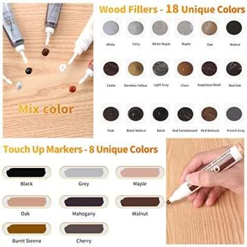 Wood Floor Scratch Repair Kit - 40 Sets - Furniture Repair Kit Wood Markers, Hardwood Repair Kit Wood Filler for Scratches Stains Holes - Touch Up Any Wood, Laminate, Cabinet, Door, Table