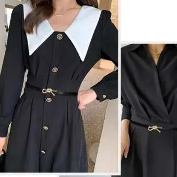 YZFSM 2 Pack Women Skinny Leather Belt Solid Color Gold Buckle Adjustable Waistband for Dresses Jeans Coats (Gold Buckle Black+White)