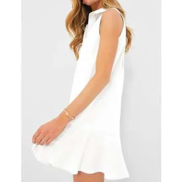 Flygo Cotton Shirt Dress - Sleeveless Tunic Dress with Pockets