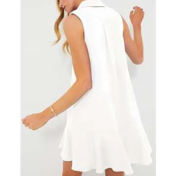 Flygo Cotton Shirt Dress - Sleeveless Tunic Dress with Pockets