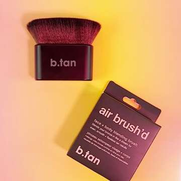 b.tan Face & Body Blending Brush | Air Brush'd - Self Tanning Kabuki Applicator for a Flawless, Streak-Free Blend, Big Fluffy Straight Angled Top for Self Tanner, Makeup, Cream, Foundation, & Contour