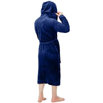 NY Threads Mens Hooded Fleece Bathrobe Plush Long Spa Robe Pack of 1, Large/X-Large, Navy