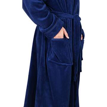 NY Threads Mens Hooded Fleece Bathrobe Plush Long Spa Robe Pack of 1, Large/X-Large, Navy