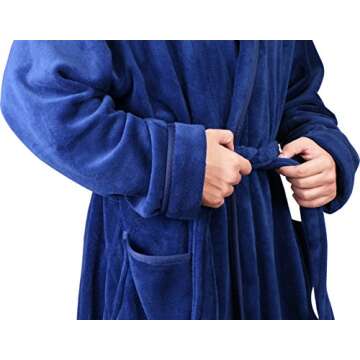 NY Threads Mens Hooded Fleece Bathrobe Plush Long Spa Robe Pack of 1, Large/X-Large, Navy