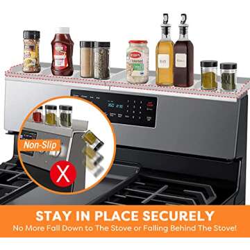 Stove Top for Silicone Shelf,30 Inch Magnetic Shelf Over the Stove Spice Rack of,Kitchen Shelf for Stove Organizer Magnet Above Stovetop Flat Back of Stove Storage Suctioned for The Stove-Light Grey