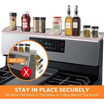 Stove Top for Silicone Shelf,30 Inch Magnetic Shelf Over the Stove Spice Rack of,Kitchen Shelf for Stove Organizer Magnet Above Stovetop Flat Back of Stove Storage Suctioned for The Stove-Light Grey