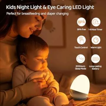 ZUZUKID Touch Night Light for Baby Nursery: Rechargeable Portable Kids Egg Nightlight Lamp with Feed...