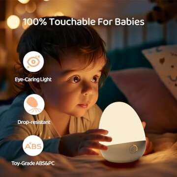 ZUZUKID Touch Night Light for Baby Nursery: Rechargeable Portable Kids Egg Nightlight Lamp with Feeding Timer for Toddler Room, 3 Colors Temperatures Dimmable,Up to 200H(BPA-Free)
