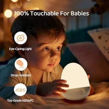 ZUZUKID Touch Night Light for Baby Nursery: Rechargeable Portable Kids Egg Nightlight Lamp with Feeding Timer for Toddler Room, 3 Colors Temperatures Dimmable,Up to 200H(BPA-Free)