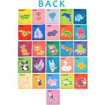 BleuZoo Soft Alphabet Cards - Baby Educational Preschool Early Learning ABC Letters Flash Cards Classroom Montessori Teaching Toy for Kids Toddlers - 26 Letters & Cloth Storage Bag