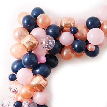 Rose Gold Navy Pink Balloon Garland Kit, 115pcs Balloons Included Rose Gold 4D Foil Balloons Navy Ro...