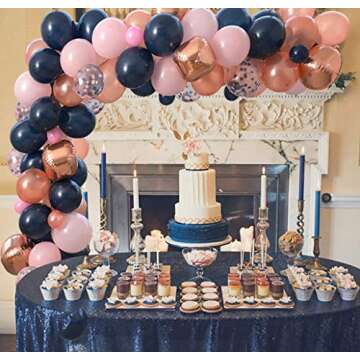 Rose Gold Navy Pink Balloon Garland Kit, 115pcs Balloons Included Rose Gold 4D Foil Balloons Navy Rose Gold Confetti Balloons Ideal for Girls Birthday Bridal Shower Gender Reveal Party Decorations