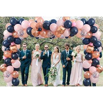 Rose Gold Navy Pink Balloon Garland Kit, 115pcs Balloons Included Rose Gold 4D Foil Balloons Navy Rose Gold Confetti Balloons Ideal for Girls Birthday Bridal Shower Gender Reveal Party Decorations