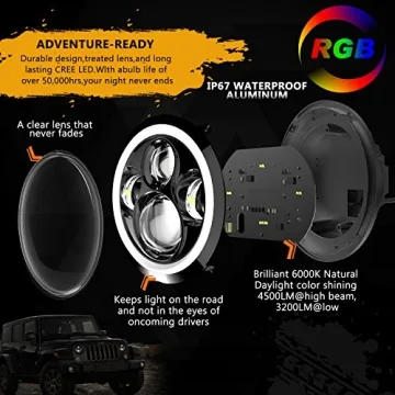 RGB Halo Headlights for Jeep Wrangler 1997-2017