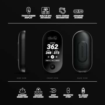 Blue Tees Golf Ringer - Magnetic Golf GPS Handheld, Touch Screen Display, Water Resistant Golf Dista...