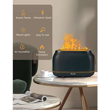 Aromatherapy Diffuser 180ml, Diffusers for Essential Oils with Warm Light, Flame Diffuser Humidifier with Auto-Off for Bedroom Office Home PERPURITY (Grey)