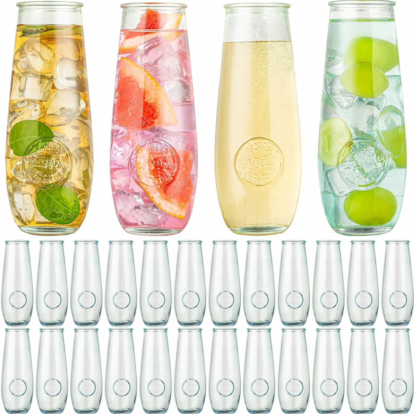 Elegant Stemless Champagne Flutes Set of 24