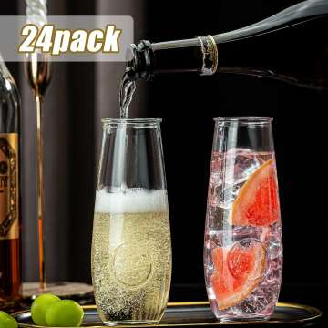 Elegant Stemless Champagne Flutes Set of 24
