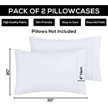 Utopia Bedding Queen Pillow Cases - 2 Pack - Envelope Closure - Soft Brushed Microfiber Fabric - Shrinkage and Fade Resistant Pillow Covers 20 X 30 Inches (Queen, White)