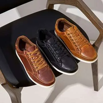 Jousen Men's Sneakers Leather Casual Shoes Business Lace Up Casual Oxford Fashion Sneaker (AMY904 Yellow Brown 10)