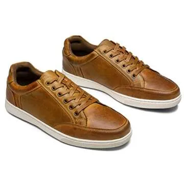Jousen Men's Sneakers Leather Casual Shoes Business Lace Up Casual Oxford Fashion Sneaker (AMY904 Yellow Brown 10)