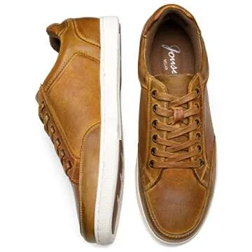 Jousen Men's Sneakers Leather Casual Shoes Business Lace Up Casual Oxford Fashion Sneaker (AMY904 Yellow Brown 10)