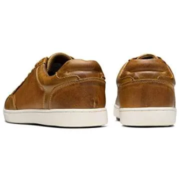 Jousen Men's Sneakers Leather Casual Shoes Business Lace Up Casual Oxford Fashion Sneaker (AMY904 Yellow Brown 10)