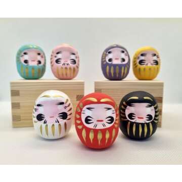 EDOYA Daruma Dolls (Set of 7) Japanese Good Luck Charms Gift Set Traditional Figurine