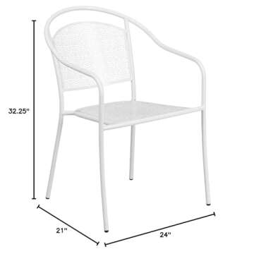 Flash Furniture Oia Commercial Grade 5 Pack White Indoor-Outdoor Steel Patio Arm Chair with Round Ba...