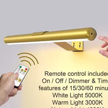 Arixinks Wireless Picture Light for Art Painting with Remote Control, Rechargeable Battery Picture Light Dartboard Light, Full Metal 300lm Brightness Adjustable,Artwork Light for Pictures Gallery