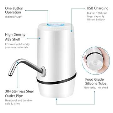 Water Dispenser for 5 Gallon Bottle, Electric Mini Small Drinking Jug Dispenser, Automatic 5 Gal Cold Water Pump Stand, Portable Kitchen Gadgets Design for Office, Home, Kitchen, and Camping