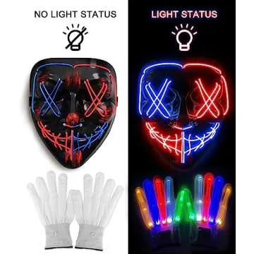 Halloween Mask Skeleton Gloves Set, Halloween Costumes ​Gifts for Men Women Boys Girls, 3 Modes Li...